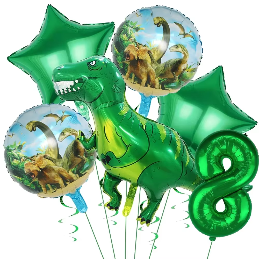 Ballons Dinosaures Joyeux Anniversaire Kit de Ballons en Aluminium Chiffres et Étoiles Dinosaures Idéal pour Décorer les Fêtes sur le Thème de la Jungle Jouets