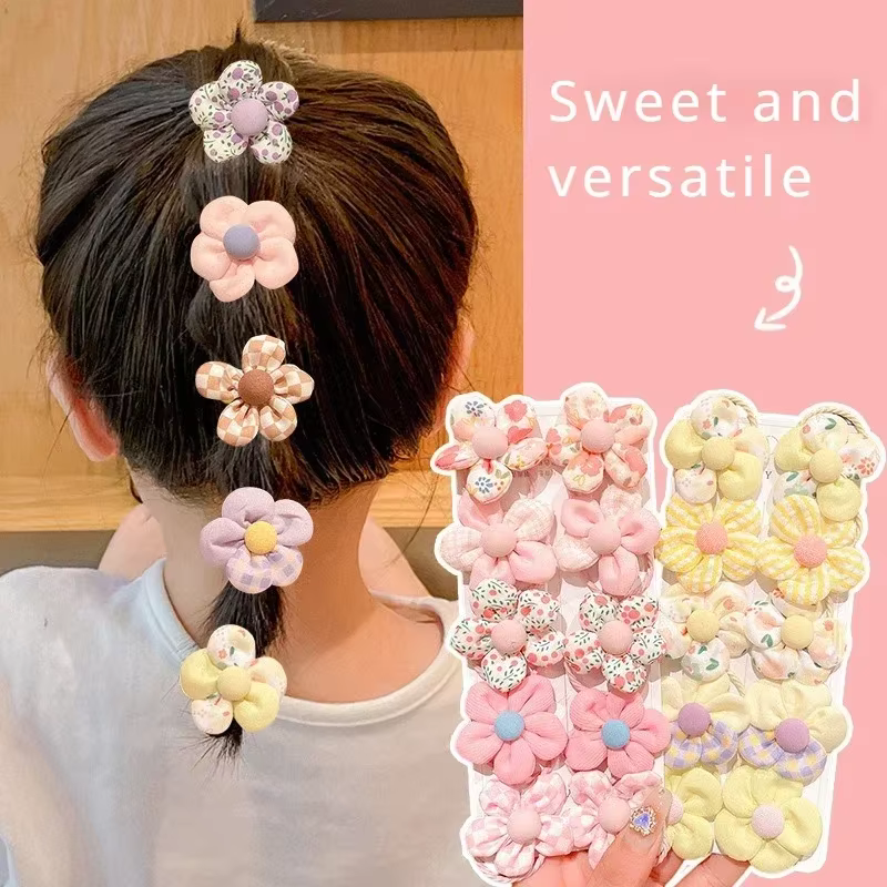 10 pièces/ensemble nouveau bébé fille couleurs mignonnes fleur bandes de cheveux élastique pour queue de cheval enfants chouchous doux en caoutchouc enfants accessoires de cheveux