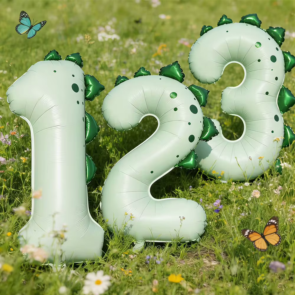 Ballon dinosaure de 32 pouces, ballons numérotés dinosaure pour garçons de 1 à 3 ans, décoration de fête sur le thème du dinosaure, ballon en aluminium pour baby shower