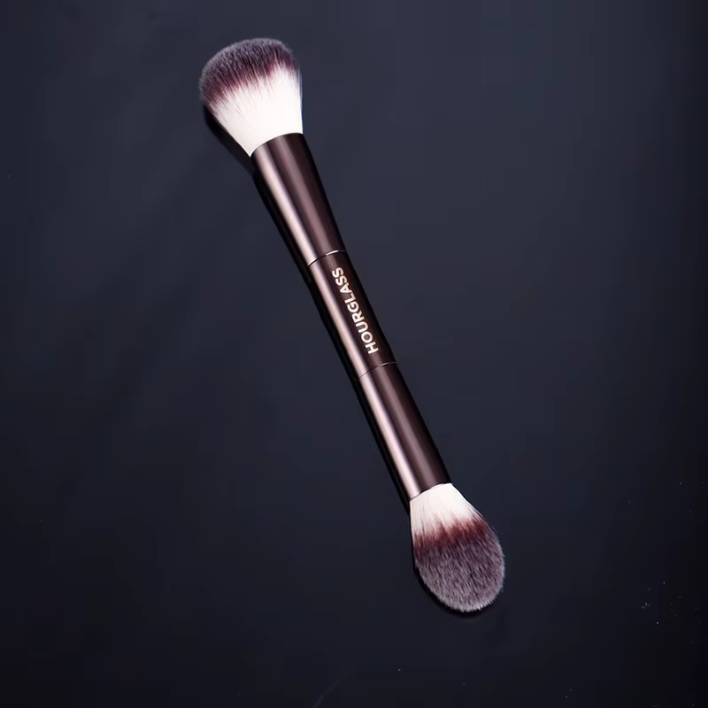 Pinceau de maquillage, pinceau à poudre, pinceau à blush, pinceau à poudre libre, manche métallique professionnel exquis, design à double tête, avec boîte