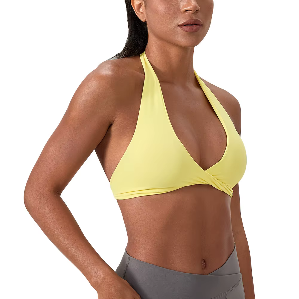 YOGA Naked Feeling Soutien-gorge de sport rembourré à bretelles pour femme - Haut d'entraînement de fitness Soutien-gorge de sport de yoga à dos croisé sans anneau en acier