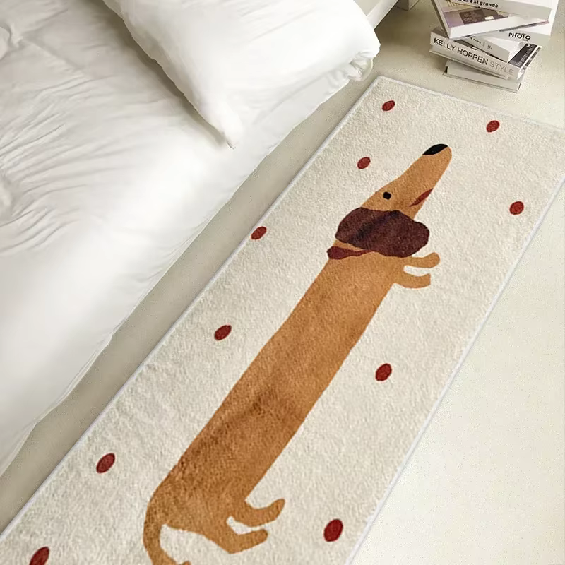 VIKAMA Tapis de chevet en forme de chien teckel pour couloirs, chambres d'enfants et chambres à coucher, décoration d'intérieur confortable, doux pour la peau et facile à nettoyer