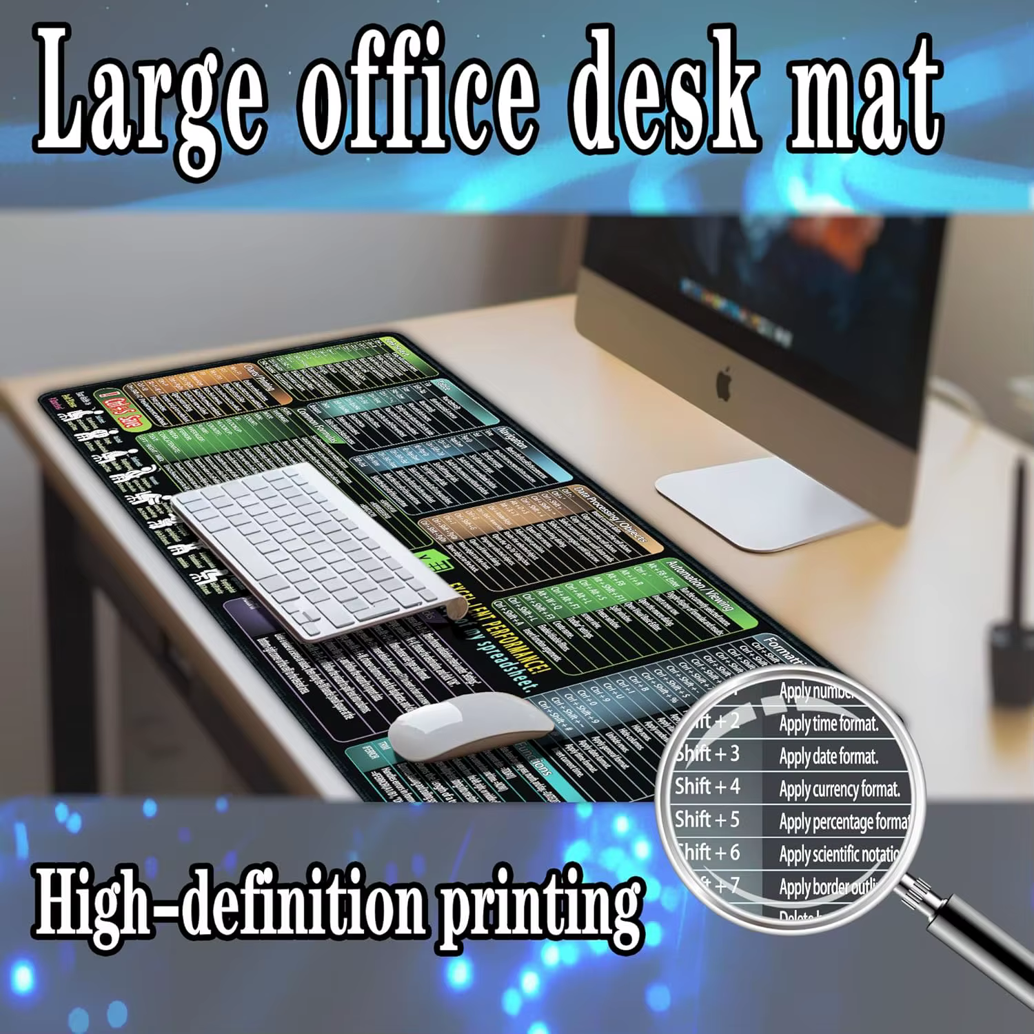 Raccourcis Clavier pour Excel Windows, Grand Tapis de Souris en Caoutchouc, Guide Raccourcis, Accessoires de Bureau Pratiques, Tapis de Bureau, Tapis pour Ordinateur Portable