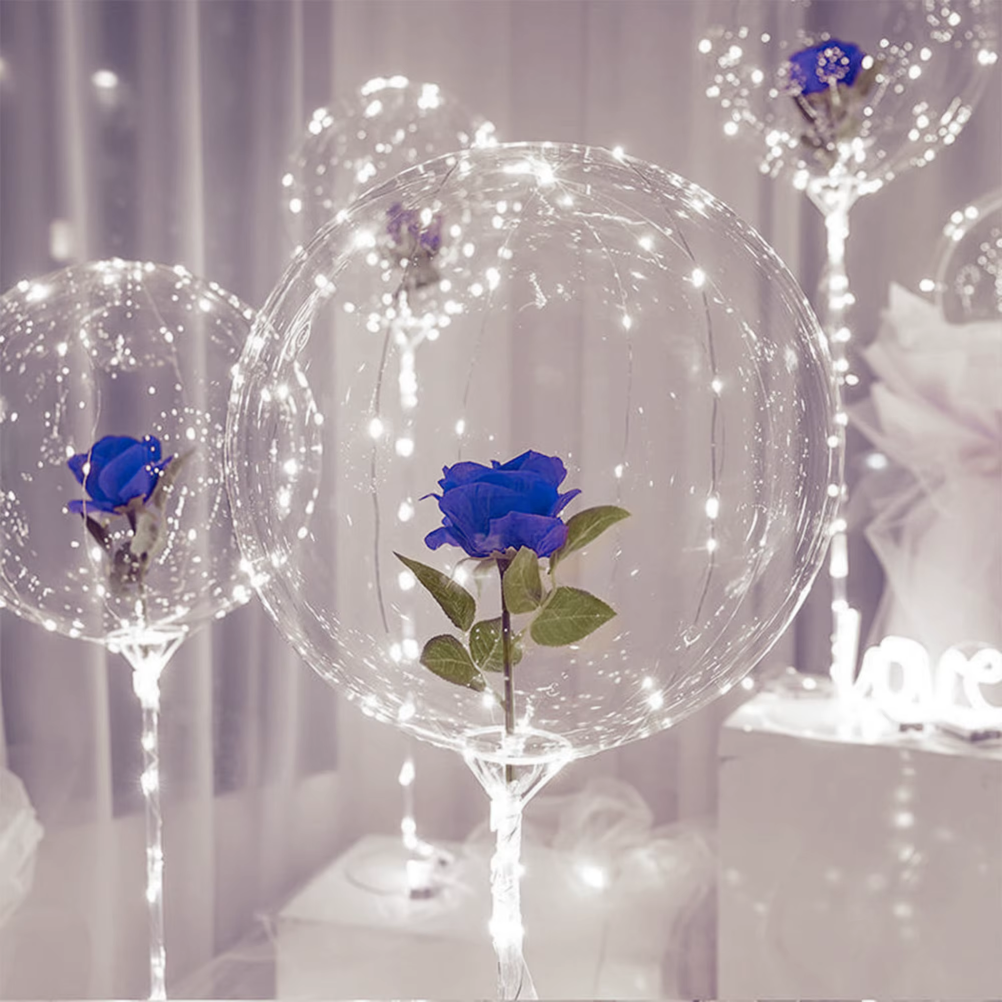 Bouquet de roses lumineuses LED, ballon transparent en forme de vague, idéal pour les mariages, les anniversaires, les fêtes de la Saint-Valentin, les enterrements de vie de jeune fille