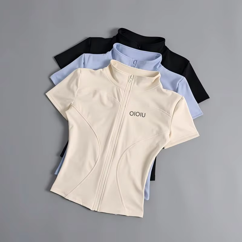 OLOIU Veste de yoga à manches courtes avec col élastique