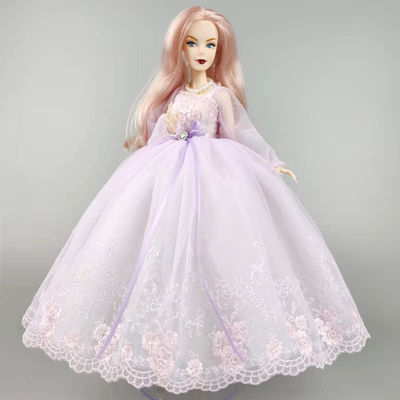 Robe de princesse violette faite à la main pour poupée Barbie, tenues pour poupées 1/6, accessoires, manches bouffantes, nœud papillon, robe de soirée, jouets