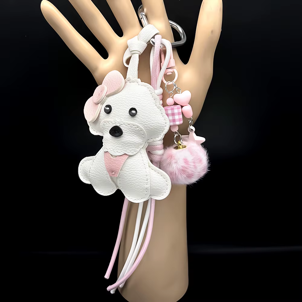 Sac à dos pour chien rose kawaii, accessoire, pompon, cuir PU, corde en nylon, boule de fourrure, sac pour chiot mignon pour filles, pendentif, cadeaux de bijoux d'anniversaire
