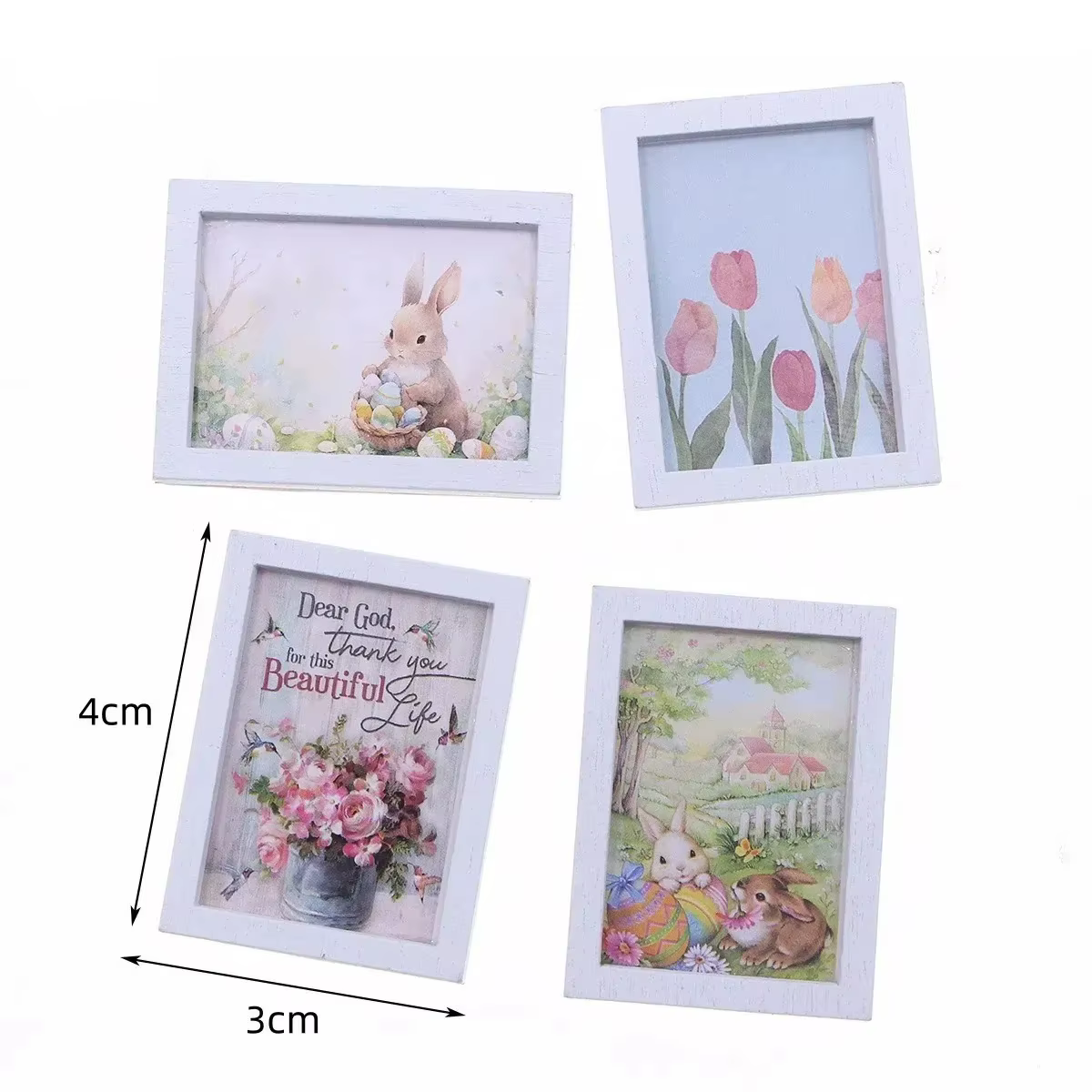 Ensemble de 4 mini décorations murales de lapin de pâques, accessoires pour maison de poupée, décor de scène miniature pour chambre à coucher et salon