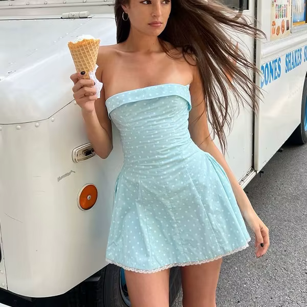 Vêtements pour femmes – Nouvelle collection été 2026 – Robe bustier sexy style Spice Girl à col bateau