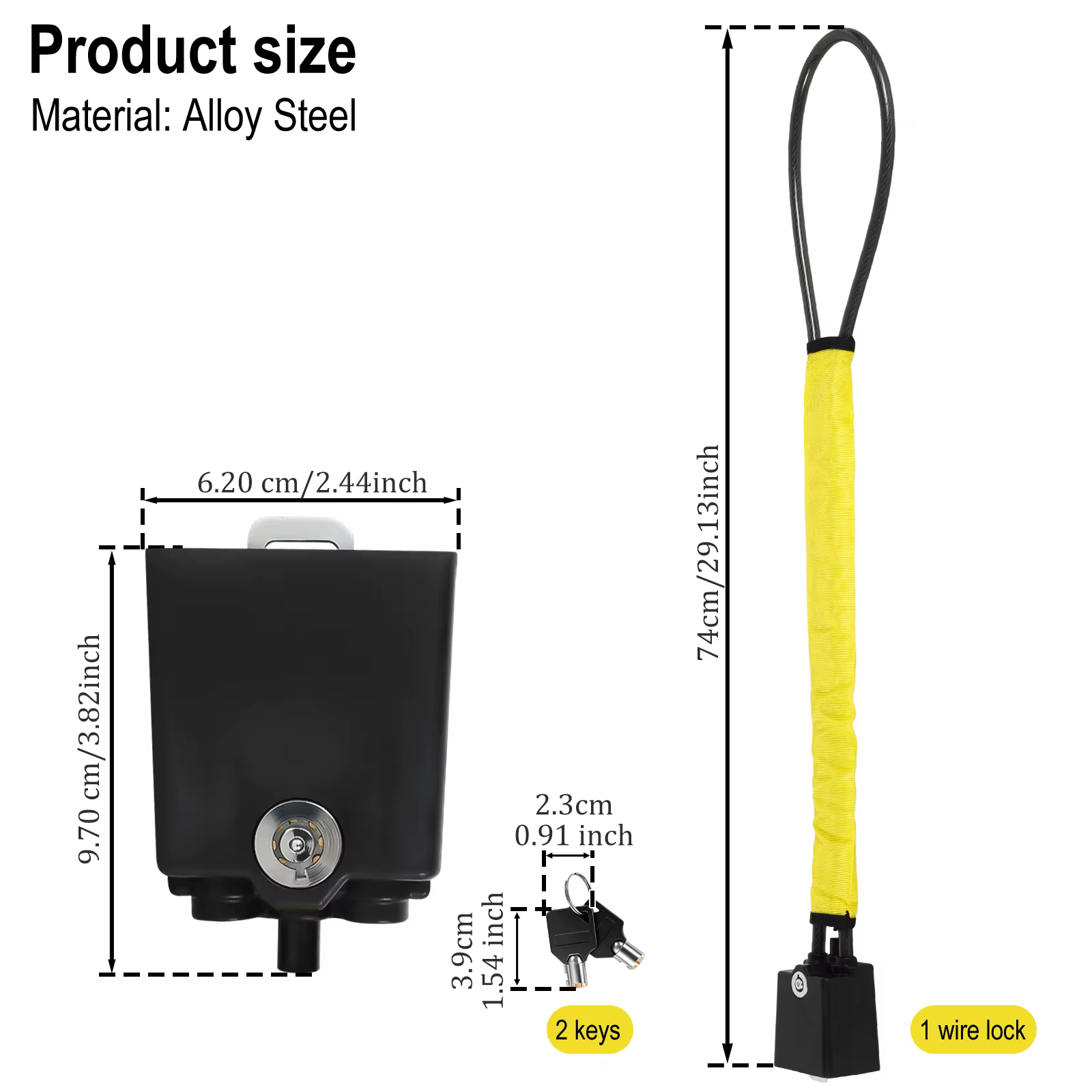 Verrou de volant de voiture avec prise de ceinture de sécurité, corde en acier pour camion, SUV, fourgonnette, camping-car, avec 2 clés, dispositif de protection antivol universel