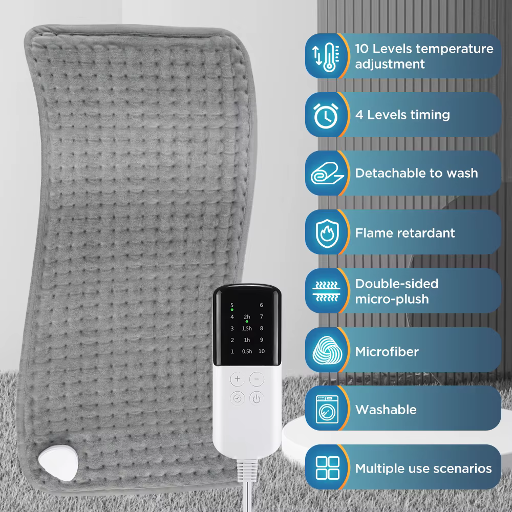 Coussin chauffant 60x30CM, 10 niveaux de température constante, 4 Modes de synchronisation, couverture chaude pour garder les jambes, l'abdomen et les mains, tapis thermique chauffant