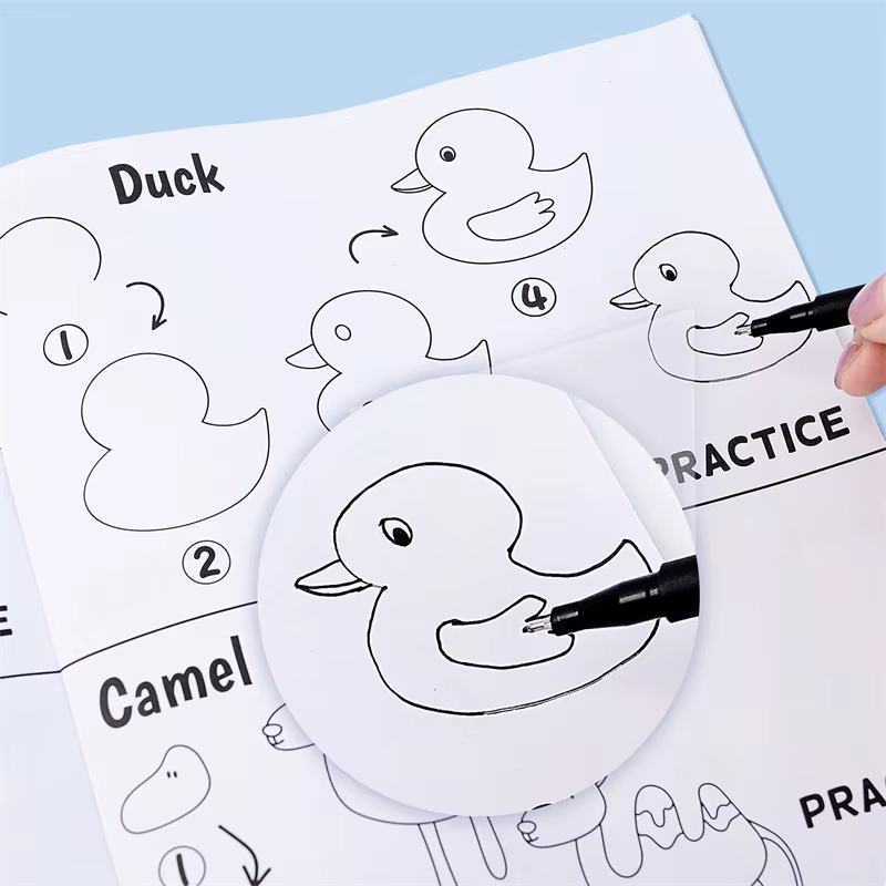 Livre de dessin amusant, guide étape par étape avec illustrations d'animaux, personnages de dessins animés mignons, livre de motifs colorés