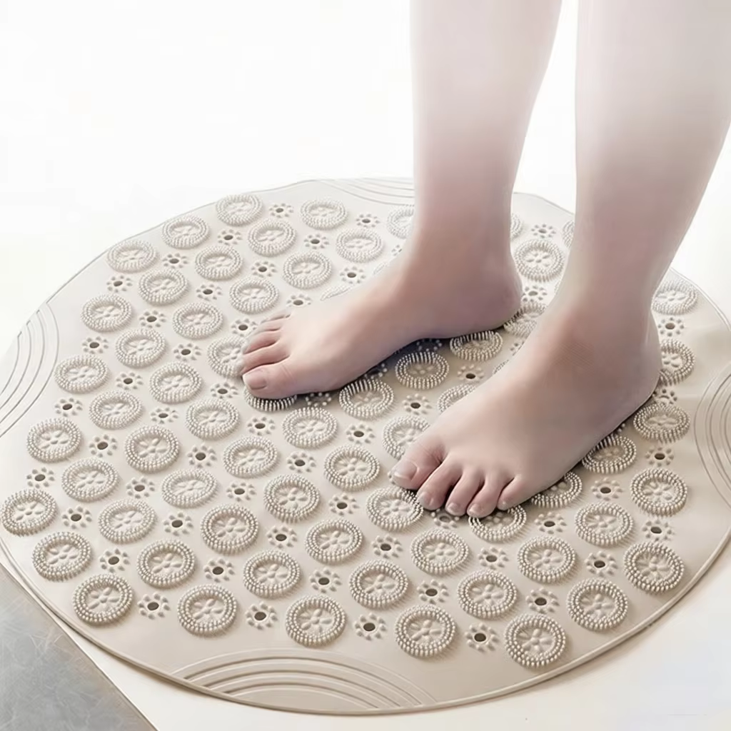 Tapis de douche rond antidérapant 55x55cm, Surface texturée, tapis de bain antidérapant avec trou de vidange, tapis de Massage pour stand de douche