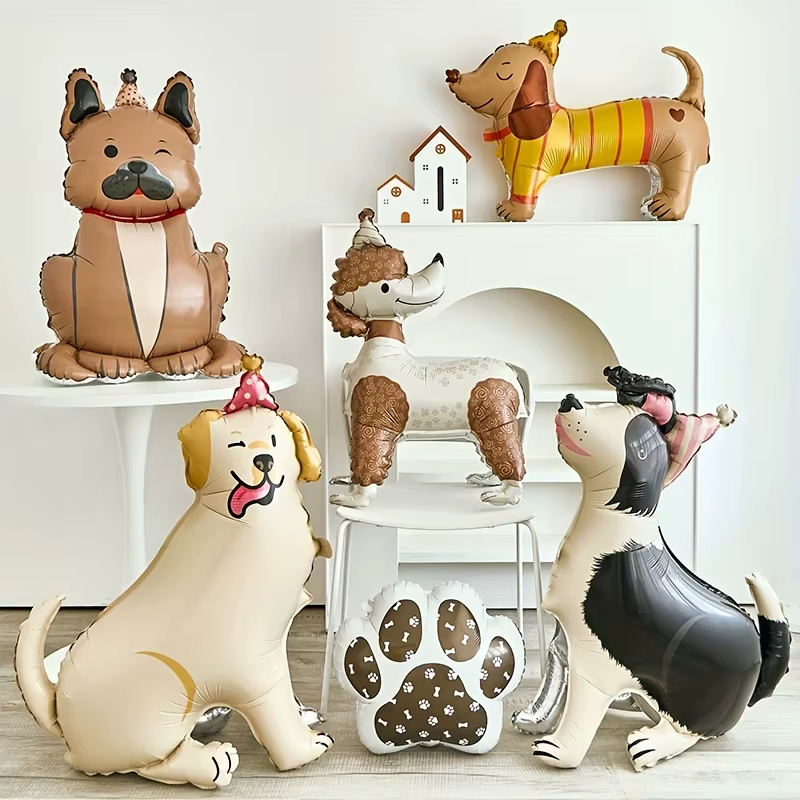 Ballons 3D en forme de chien - Ballons décoratifs pour fête d'anniversaire de bébé : Caniche, Teckel, Labrador, Bouledogue, Border Collie