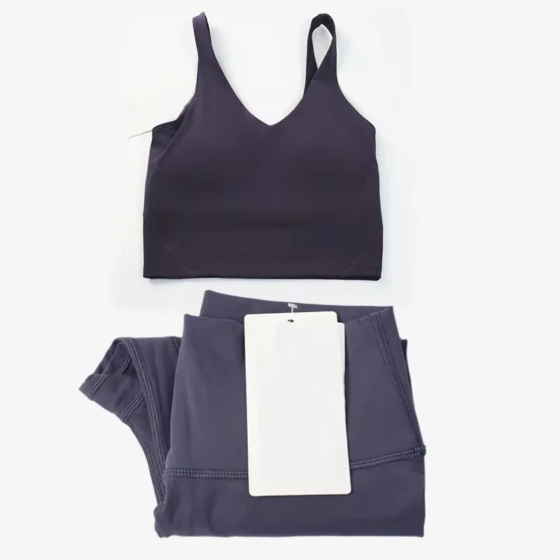 Ensemble de yoga classique pour femme en 2 pièces : haut de sport en forme de U et leggings taille haute effet seconde
