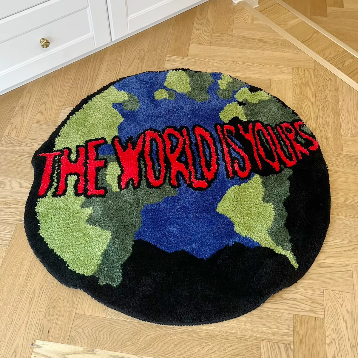 Terre tapis rond tapis de salle de bain anti-dérapant doux coussin tapis de chevet tapis sol chambre paillasson esthétique décor de chambre à coucher