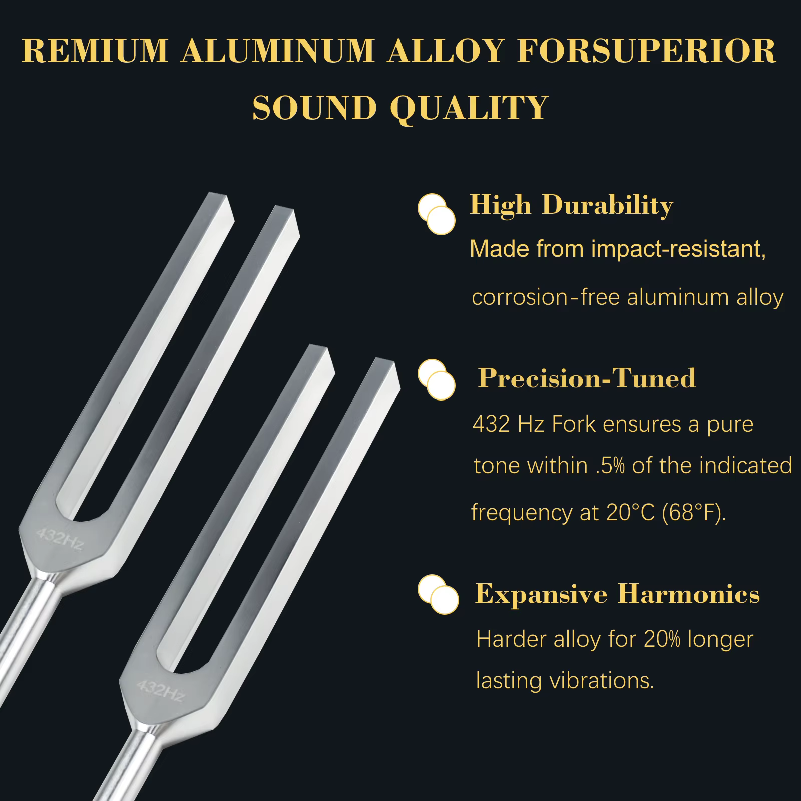 Miwayer 432Hz diapason-alliage d'aluminium/pour la guérison méditation fréquence musique Instrument de réglage Chakra équilibrage Relaxation