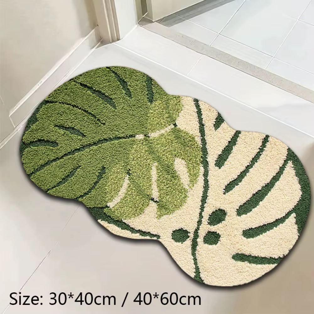 Tapis de sol en forme de feuille souple en TPR, antidérapant, motif feuille, pour salle de bain, en fibres épaissies, absorbant l'eau, tapis de bain antidérapant