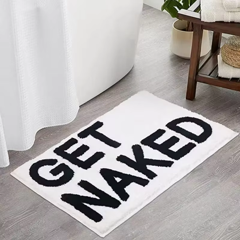 Tapis de bain doux et touffeté « Get Naked », tapis de salle de bain mignon, tapis de baignoire, paillasson d'entrée, tapis de salon, décoration d'appartement et de maison