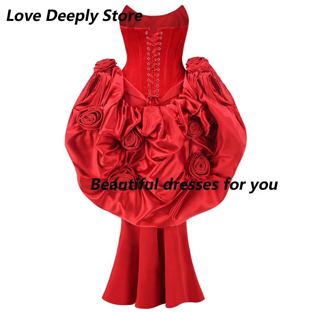 Robes de soirée rouges pour femmes, sexy, sans bretelles, longues, style sirène, dos nu, avec fleurs faites à la main, pour bal de promo et mariage, collection 2026