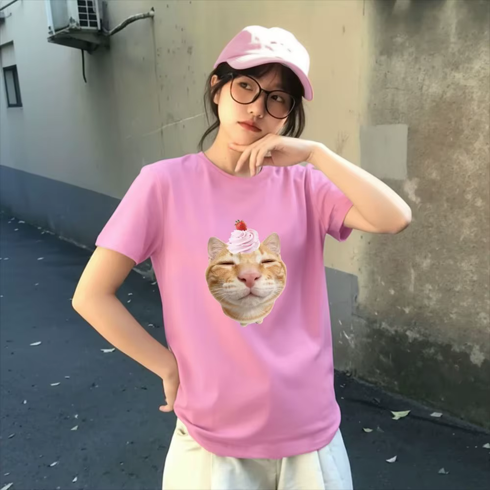 T-shirt graphique Kawaii Chat Crème pour Femme, Manches Courtes d'Été, Vêtements Amusants à Imprimé Meme avec Nombreuses Évaluations Coréennes, Livraison Gratuite pour Femme