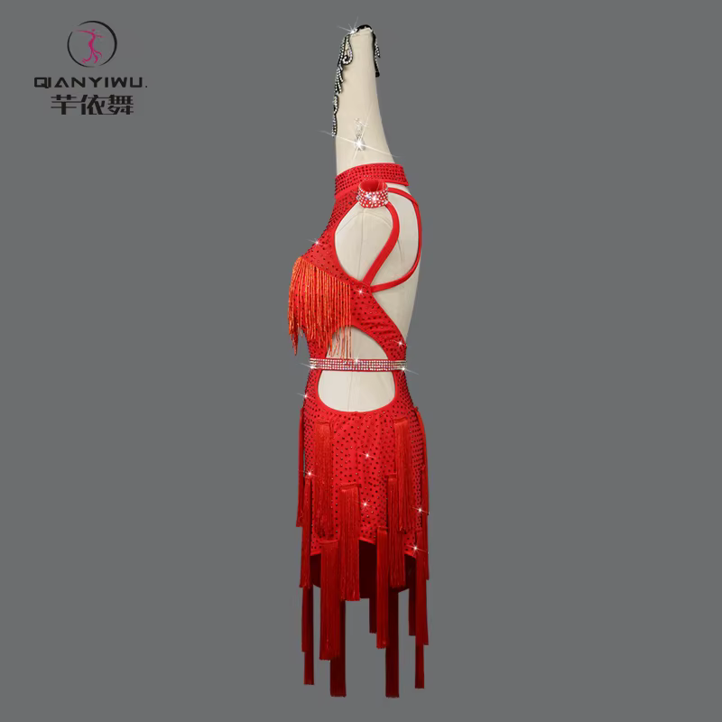 Robes de soirée rouges pour femmes, costume de danse latine élégant, compétition 2026, jupe à franges pour filles, vêtements de danse mi-longs, costume de samba pour bal fille robes soirée costume ju