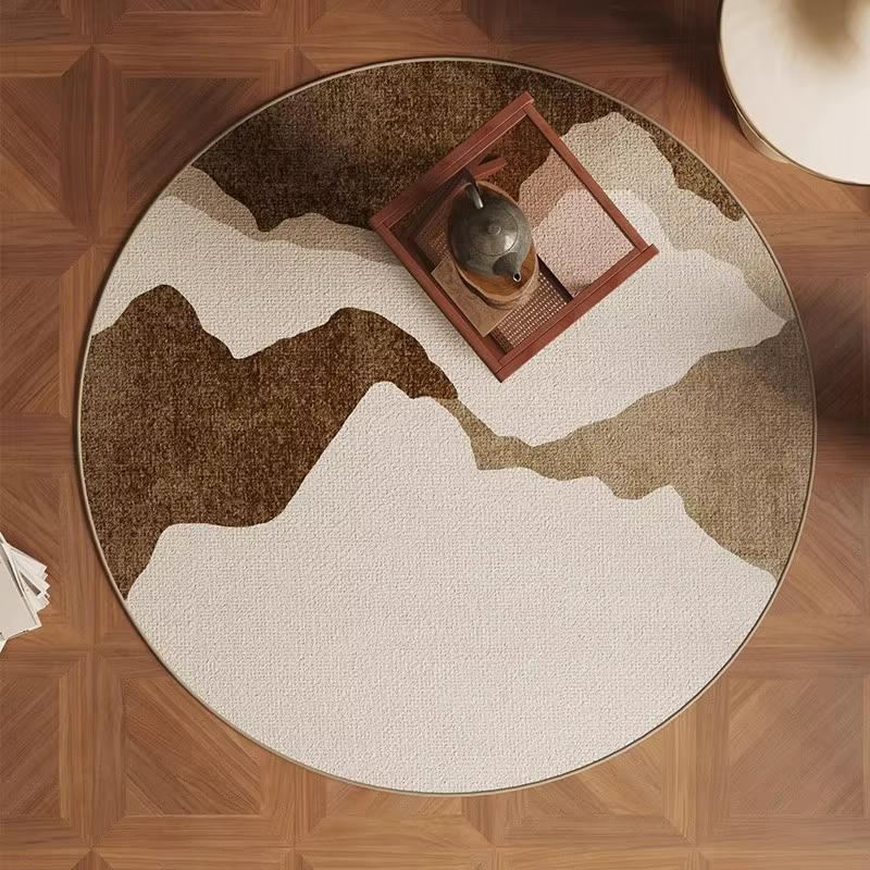 Tapis rond de style zen en bambou et encre chinoise