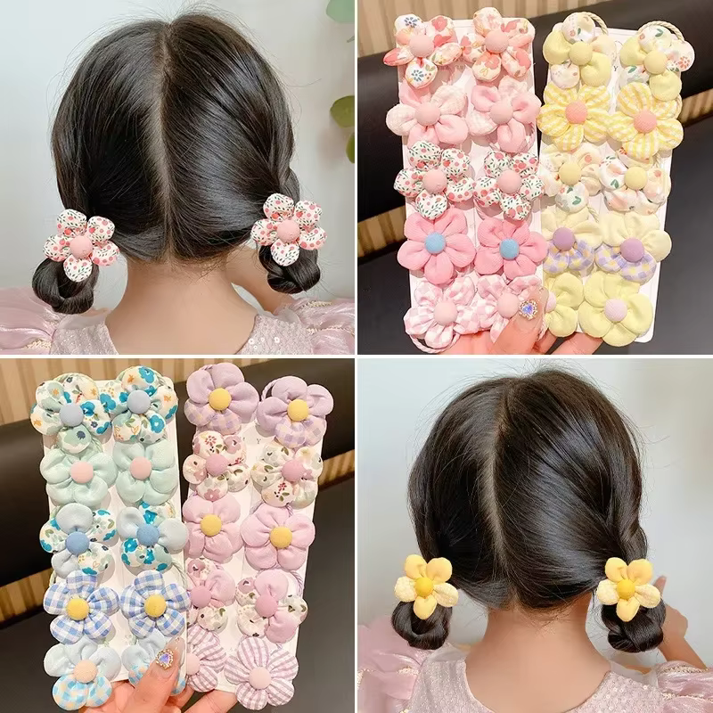 10 pièces/ensemble nouveau bébé fille couleurs mignonnes fleur bandes de cheveux élastique pour queue de cheval enfants chouchous doux en caoutchouc enfants accessoires de cheveux