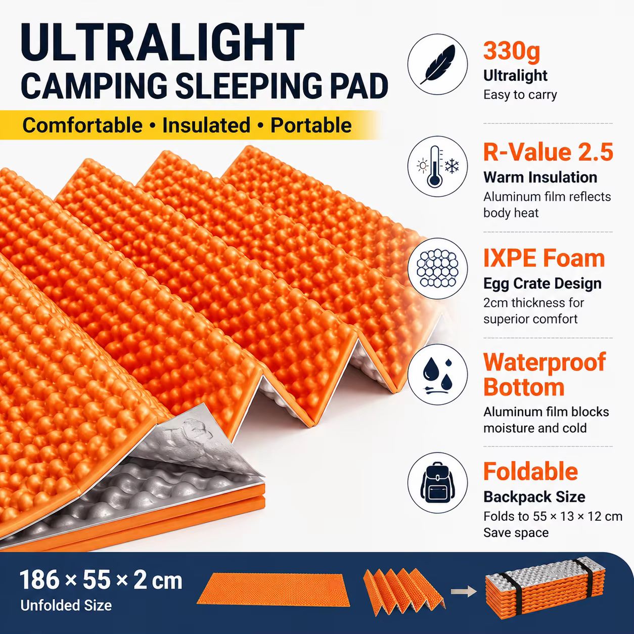 Tapis de couchage isolant en aluminium léger et pliable pour le camping, la randonnée et la tente