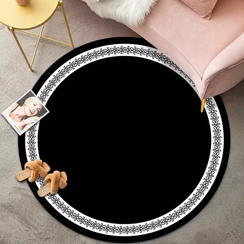 Tapis rond classique de luxe pour salon, Simple, noir et blanc, pour chambre à coucher, toilettes, décoration de toilettes, tapis de sol confortables
