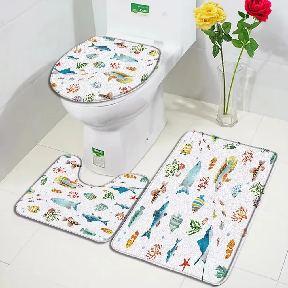 Ensemble de polymères de bain de dinosaure de dessin animé, animaux amusants, plante tropicale, AMP, arbre quantique, tapis pour enfants, décor à la maison, couverture de sol de toilette