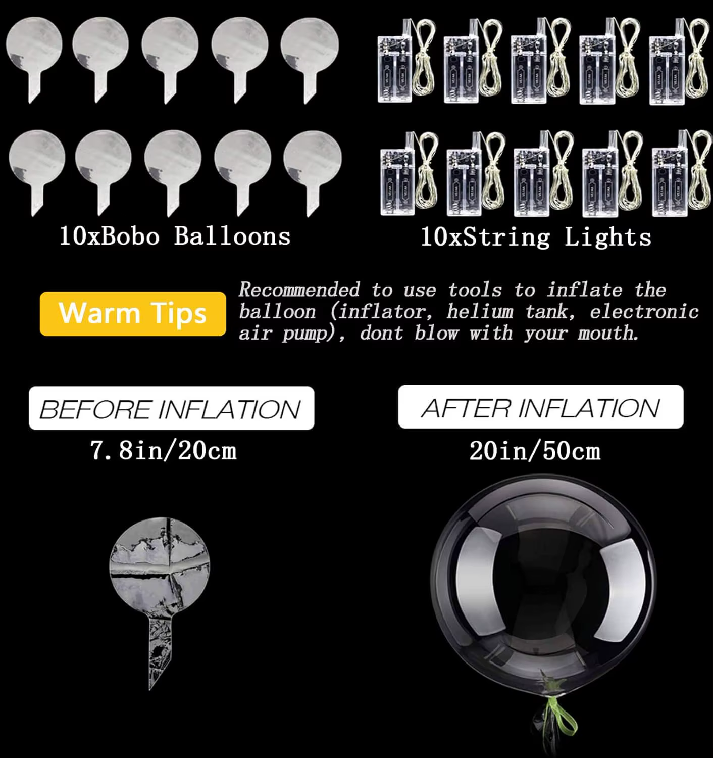 LED coloré 10 ensembles de ballons à bulles LED colorées, ballons à hélium pour le nouvel an, l'anniversaire, le mariage et la fête