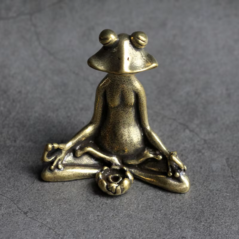 Statue de grenouille Zen de méditation en laiton Antique