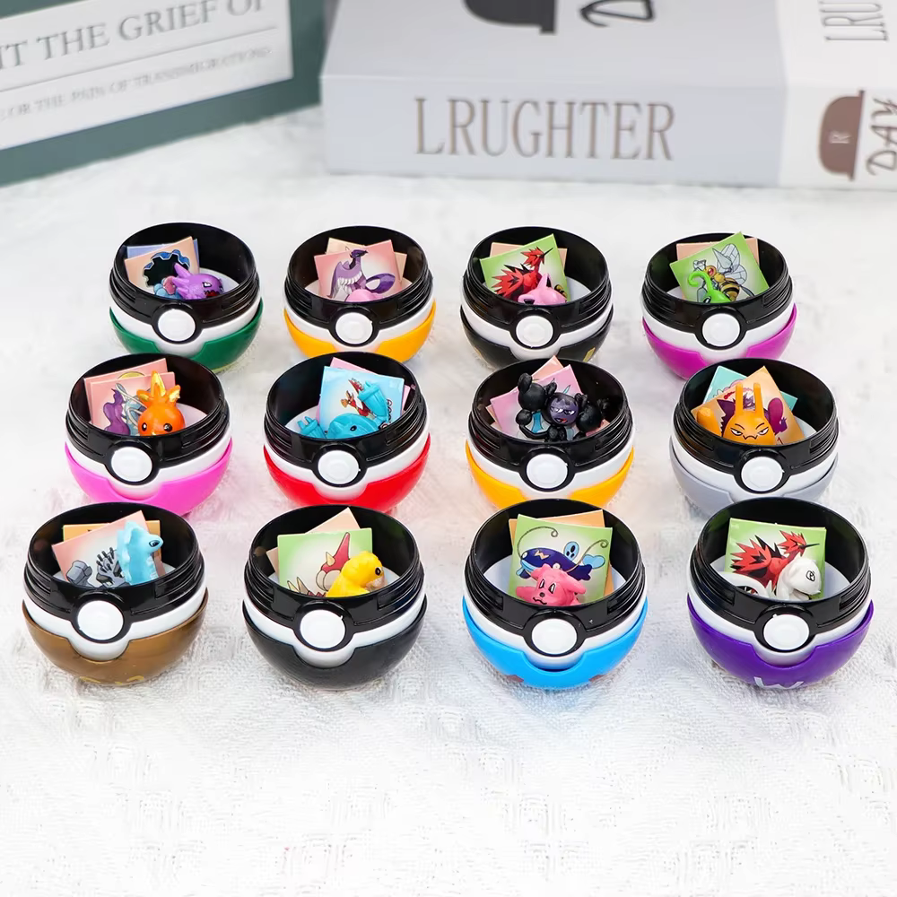 Lot de 12 figurines Pokémon Pikachu Pokeball, collection de figurines de dessins animés Kawaii, cadeaux d'anniversaire
