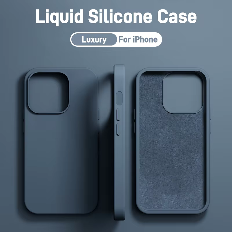 Coque souple de luxe en Silicone liquide, Protection pour iPhone 15 14 13 12 11 Pro Max Plus Mini, accessoires de téléphone 7 8 XS XR X