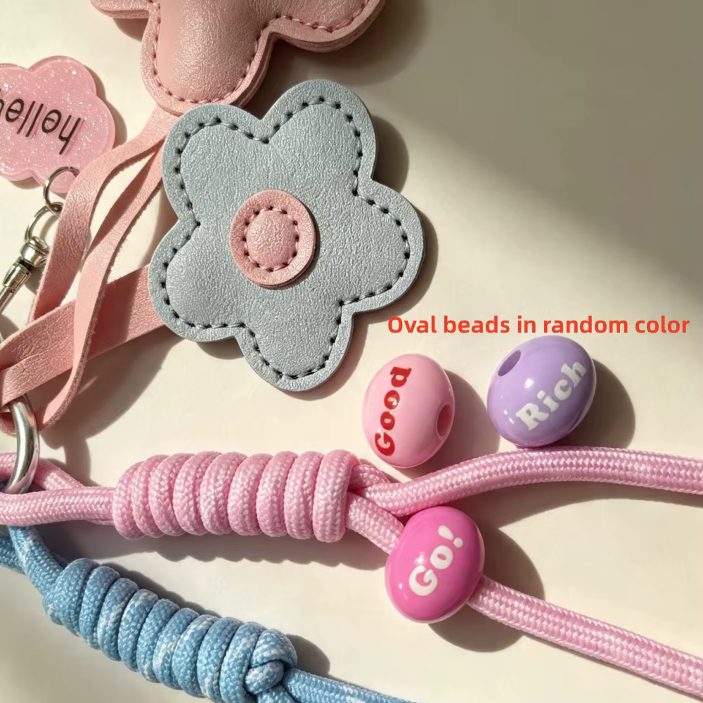 Porte-clés en cuir avec fleurs roses et bleues, cordon tressé et pendentif en acrylique, accessoire mignon pastel pour sacs et clés féminins