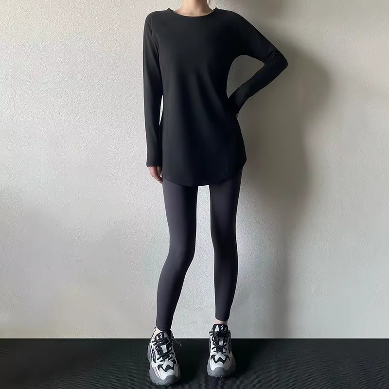 Haut de yoga en velours à manches longues pour femmes