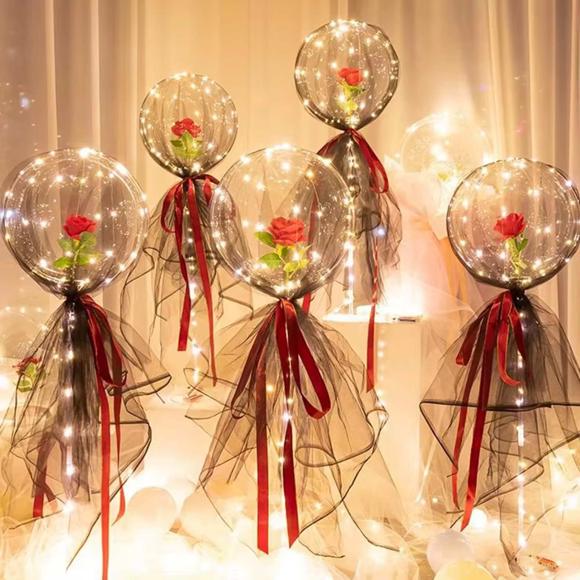 Bouquet de roses lumineuses LED, ballon transparent en forme de vague, idéal pour les mariages, les anniversaires, les fêtes de la Saint-Valentin, les enterrements de vie de jeune fille