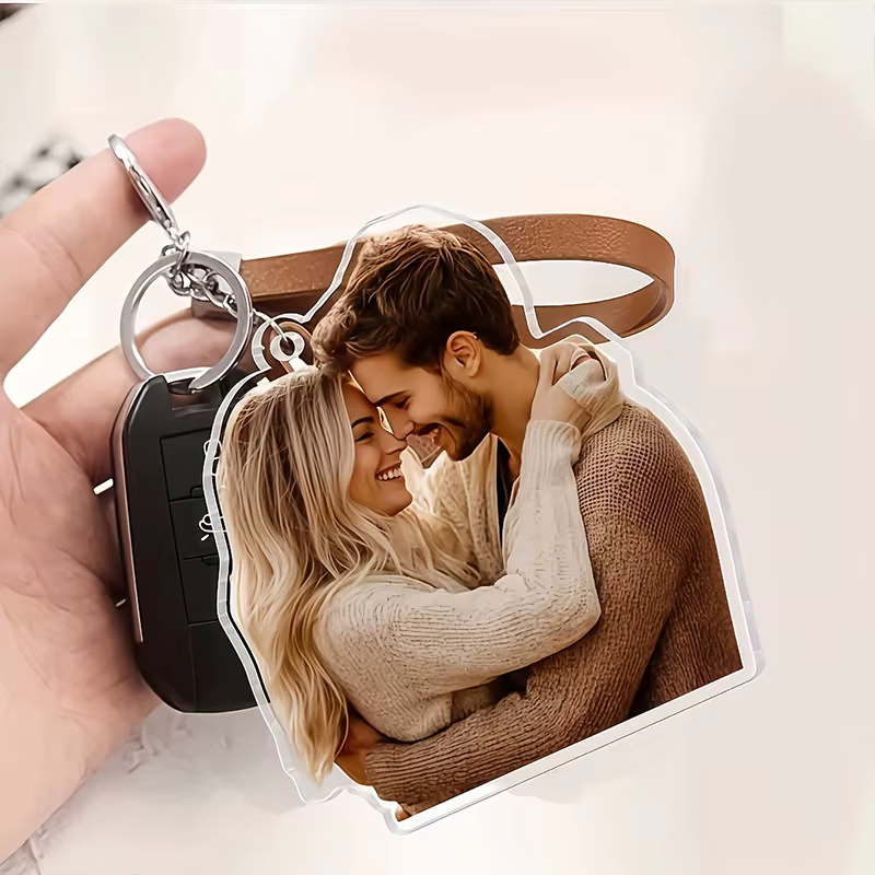 Porte-clés personnalisé avec photo de couple, porte-clés en acrylique personnalisé avec image, porte-clés portrait personnalisé pour sac, cadeau d'amour pour couple
