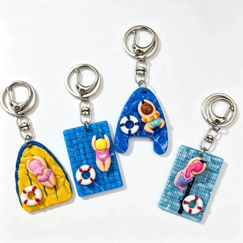 Porte-clés Fille Nageuse Mignonne de Dessin Animé, Pendentif de Natation Facile à Transporter, Accessoire Clé Thème Été pour le Voyage