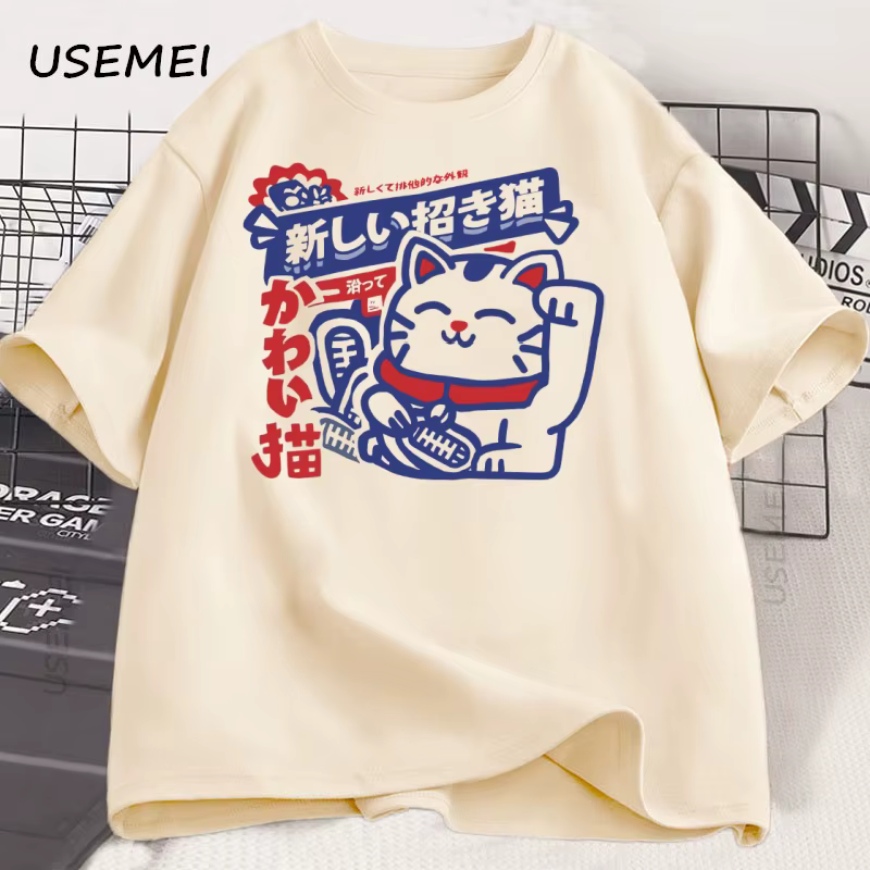 Kawaii Anime chat imprimé T-Shirt Style japonais coton T-Shirt doux respirant col rond manches courtes T-Shirt unisexe Streetwear