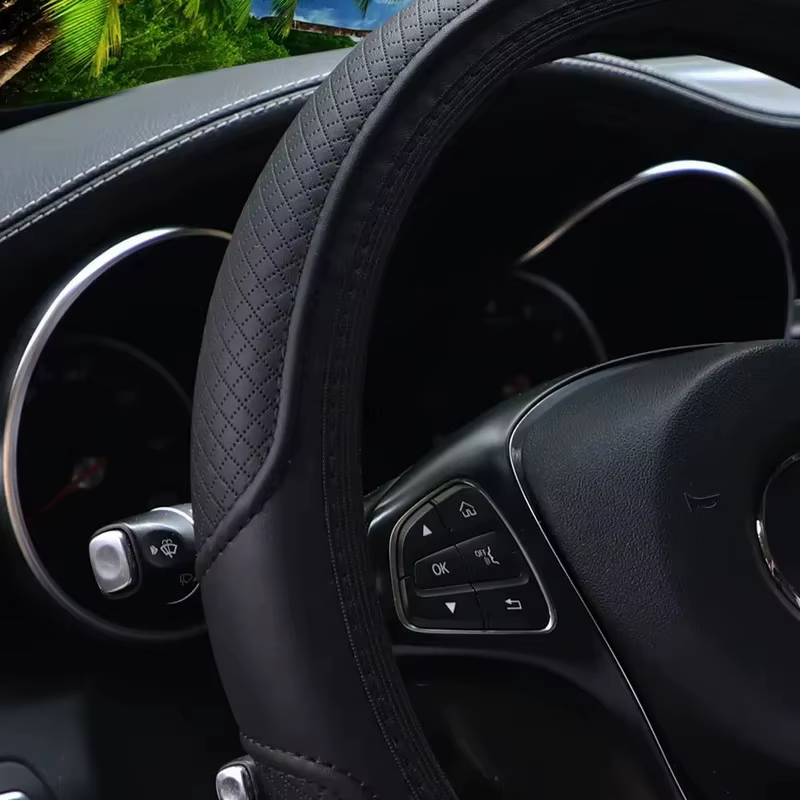Housse de volant pour voiture de 14,5 à 15 pouces, pièces automobiles, cuir artificiel gaufré tridimensionnel, sans anneau intérieur