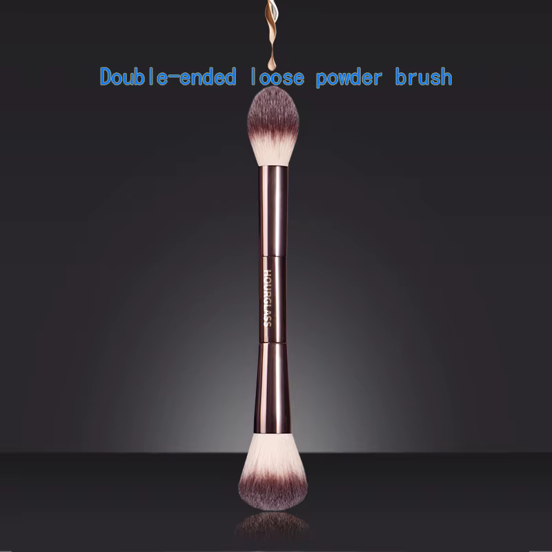 Pinceau de maquillage, pinceau à poudre, pinceau à blush, pinceau à poudre libre, manche métallique professionnel exquis, design à double tête, avec boîte