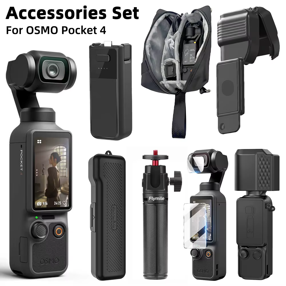 Ensemble d'accessoires pour DJI OSMO Pocket 4, protection d'écran et étui de protection pour objectif, sac de rangement, filtre ND et trépied perche à selfie