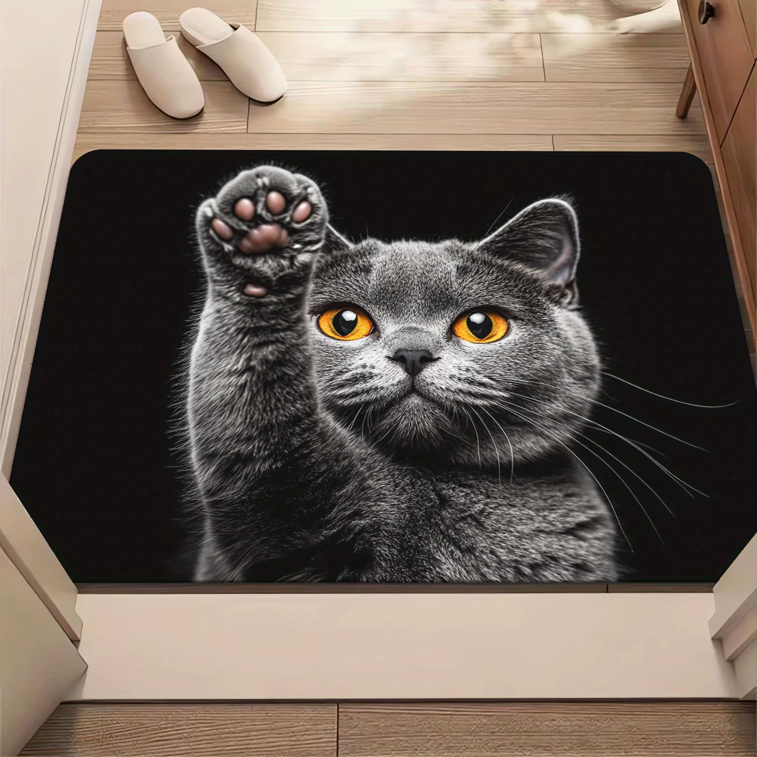 Tapis VIKAMA en forme de chaton mignon, noir, résistant aux taches, tapis de sol, paillasson, tapis doux pour chambre à coucher, tapis pour salon, tapis de salle de bain