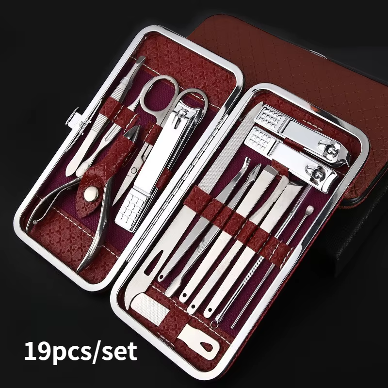 Kit de manucure 19 en 1, coupe-ongles, kit de pédicure, kit d'outils de manucure, kit de soin du visage en acier inoxydable, cadeau pour femmes, hommes, filles
