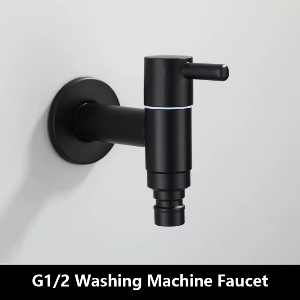 Robinet de Machine à laver en acier inoxydable 304, noir mat, vadrouille anti-éclaboussures, robinet de lavage multifonctionnel mural