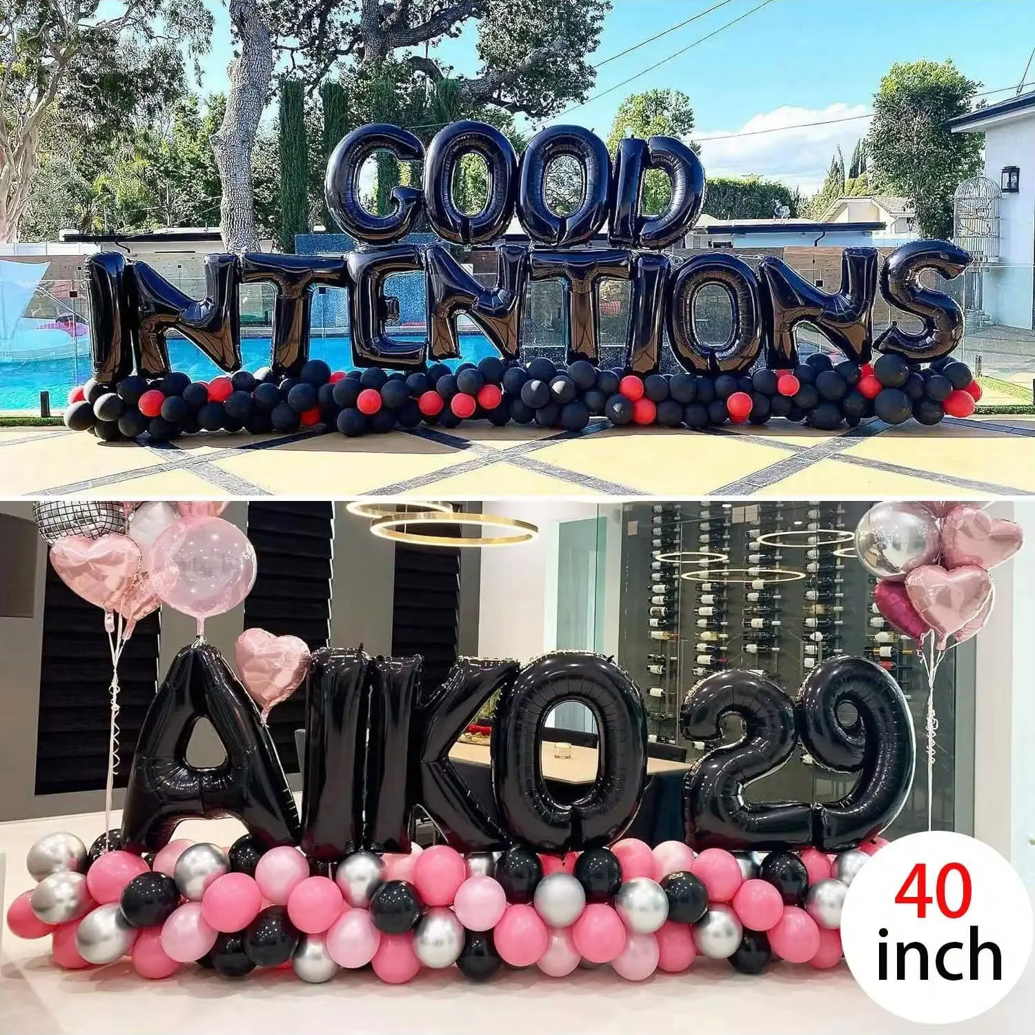 Grands ballons à lettres noires de 40 pouces, ballon à hélium en aluminium Jumbo Mylar de grande taille pour diverses célébrations et décorations de fêtes.