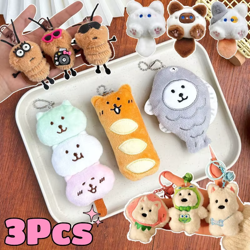 Lot de 3 porte-clés chiot en peluche douce, breloque fantaisie pour sac à dos, accessoire mignon pour sacs, pendentif, cadeau de vacances pour étudiants