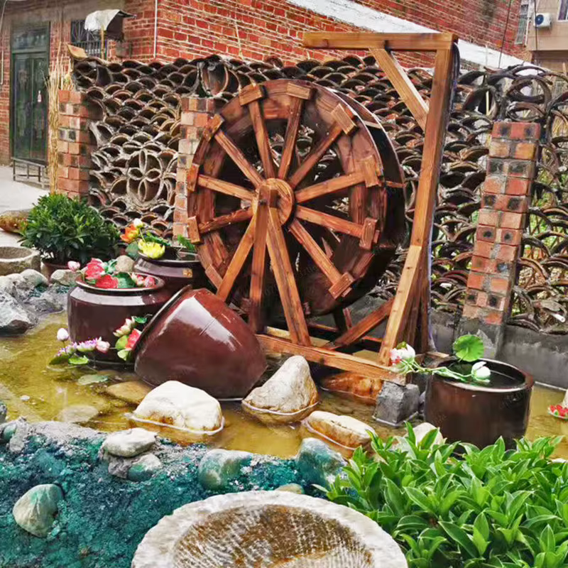 Petite roue à eau en bois anti-corrosion, roue à eau rotative d'extérieur Feng Shui, ornement de roue rotative
